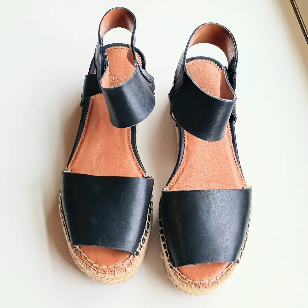 Women's Sarto By Franco Sarto Black Sierra Platform Wedge Espadrille Sandals 5M - Picture 3 of 12